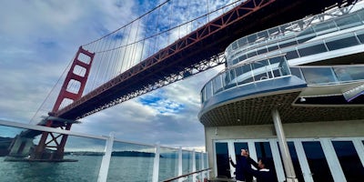 Sailing under the Golden Gate Bridge with Explora I on a Pacific Coastal cruise (Photo: Chris Gray Faust)