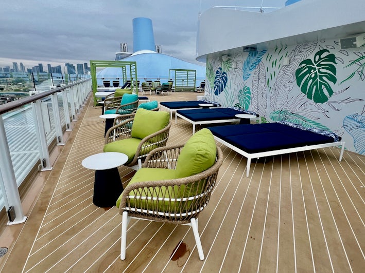 Sunbeds in The Grove for suite guests on Icon of the Seas (Photo: Chris Gray Faust)