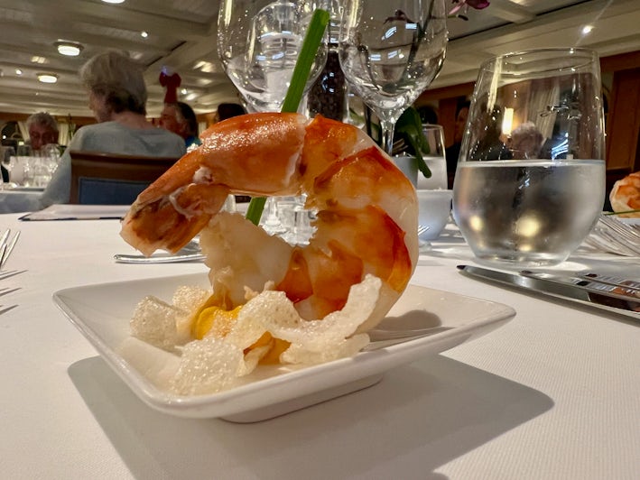 Shrimp appetizer at Sea Cloud Spirit gala dinner (Photo: Chris Gray Faust)