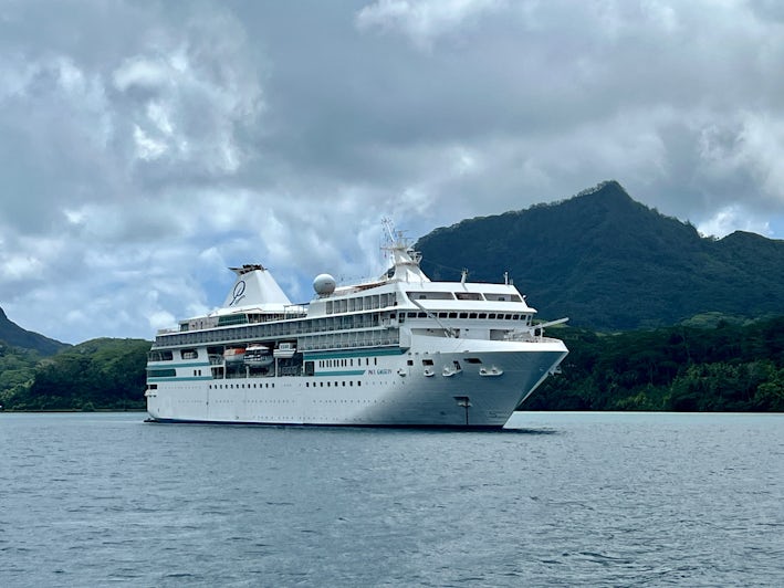 Paul Gauguin anchored in Huahine (Photo: Chris Gray Faust)