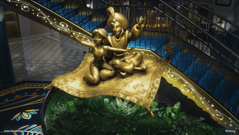 Aladdin sculpture in Grand Hall on Disney Treasure (Photo: Disney Cruise Line)