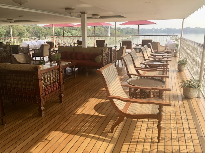 Outdoor lounge/sundeck on Uniworld's Ganges Voyager II (Photo: Chris Gray Faust)