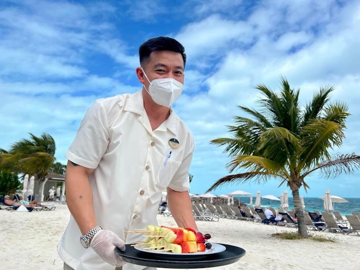 Cold fruits served by waiter  M S C  Seashore( Photo by  Chris  Gray  Faust)