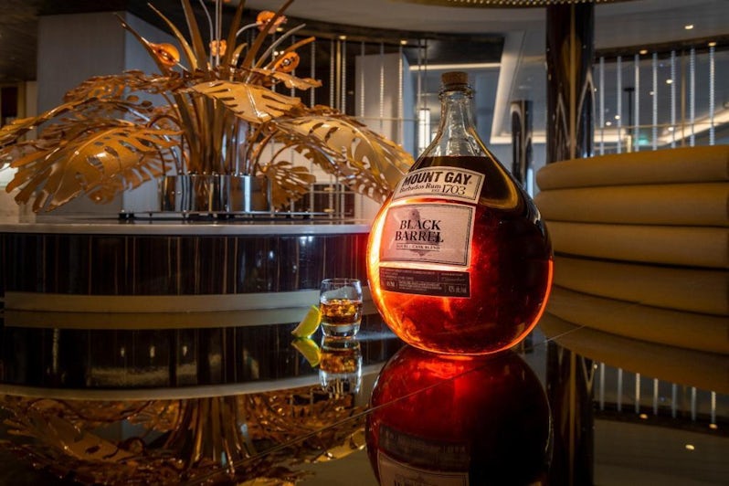 The specially-made bottle of Mount Gay rum that will be smashed against the hull of Arvia at her christening (Image: P&O Cruises)