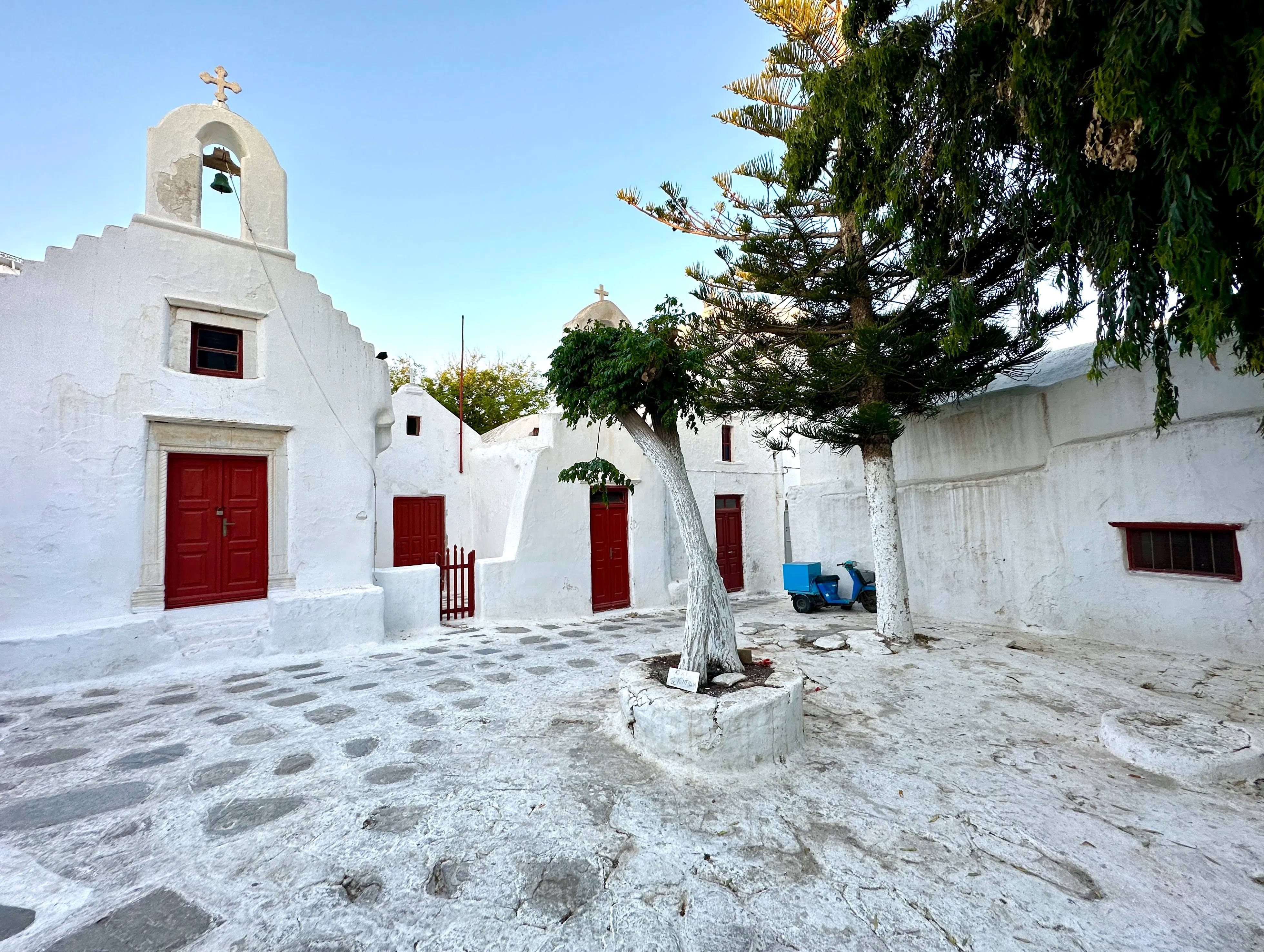 Small plaza and church in Mykonos Old Town