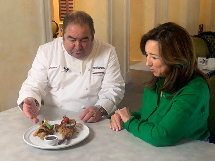 Chief Culinary Officer Emeril Lagasse with Carnival President Christine Duffy