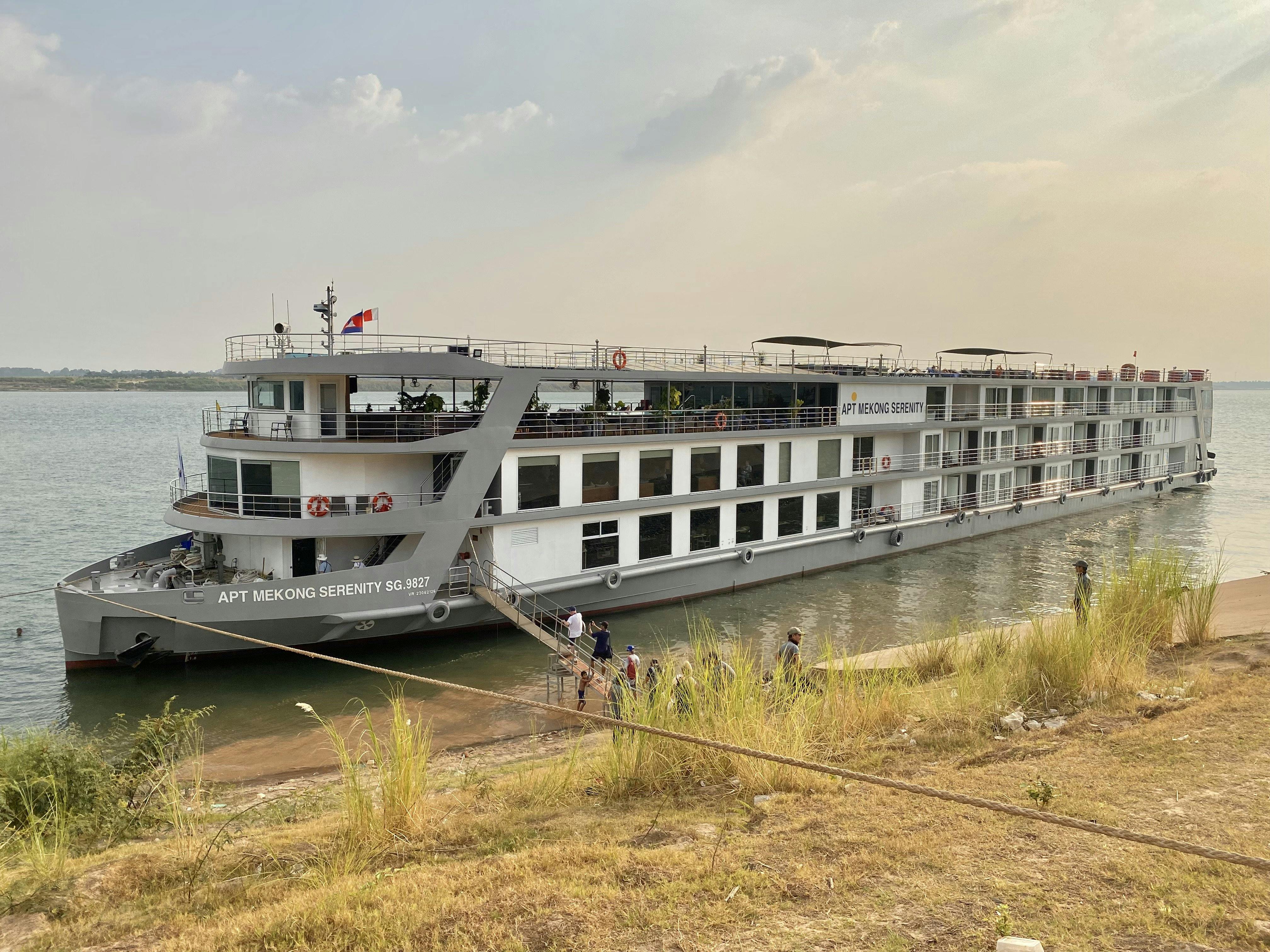 Mekong Serenity exterior docked in Kampong Cham (Photo: Jo Kessel)