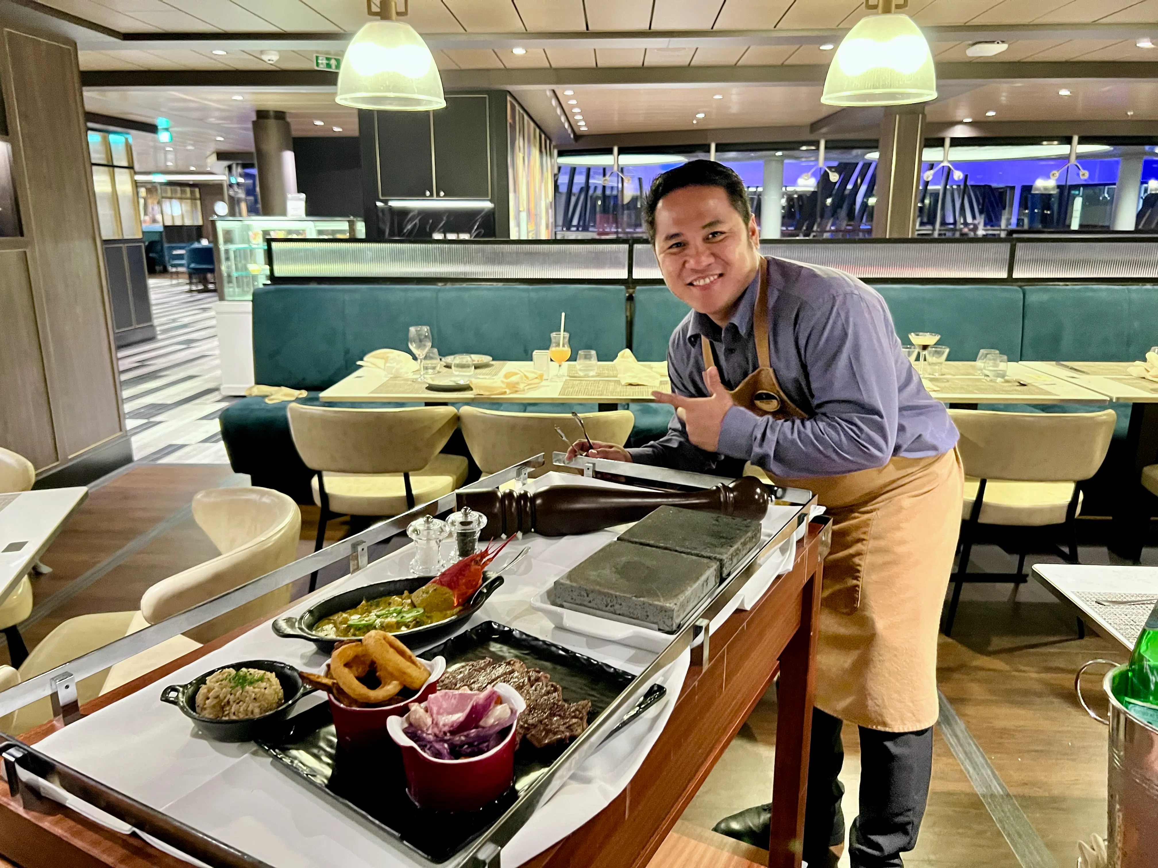 sachin and babi light blue dress Currently cruising Yacht Club on MSC World America, AMA : r/MSCCruises