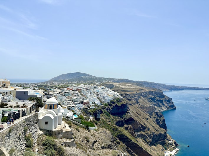 View of Fira from the Fira to Oia hike along Santorini Caldera