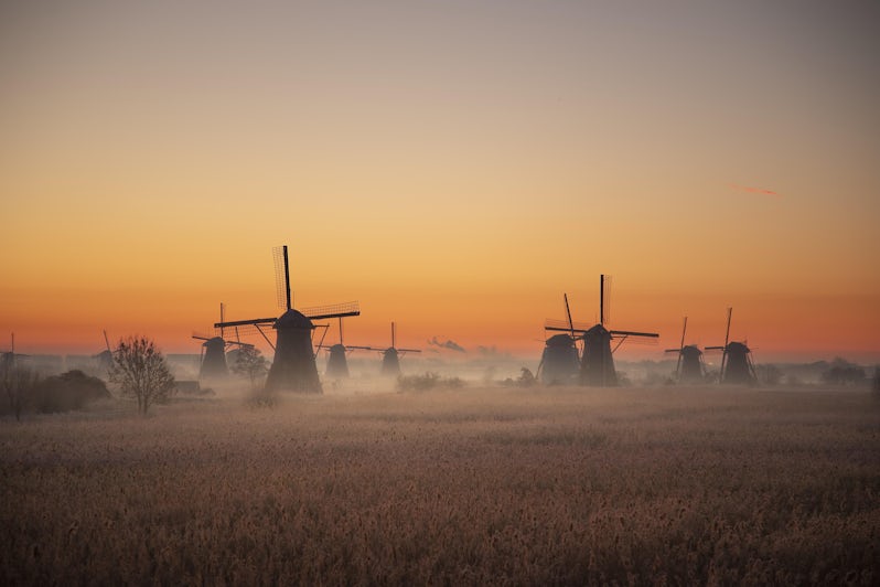 Kinderdijk  windmills in the mist