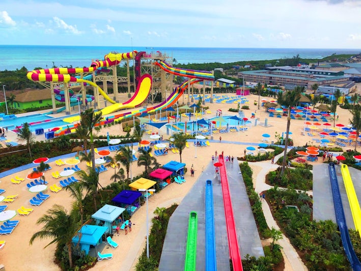 Aerial shot of the waterpark at CocoCay