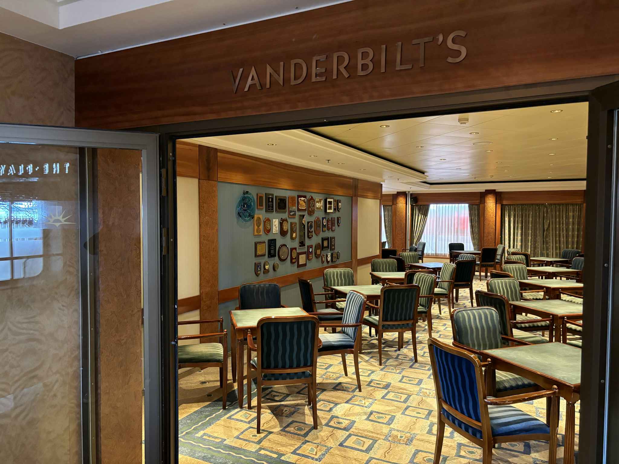 Vanderbilt's is a quiet room set aside mainly for cards on P&O Cruises Aurora