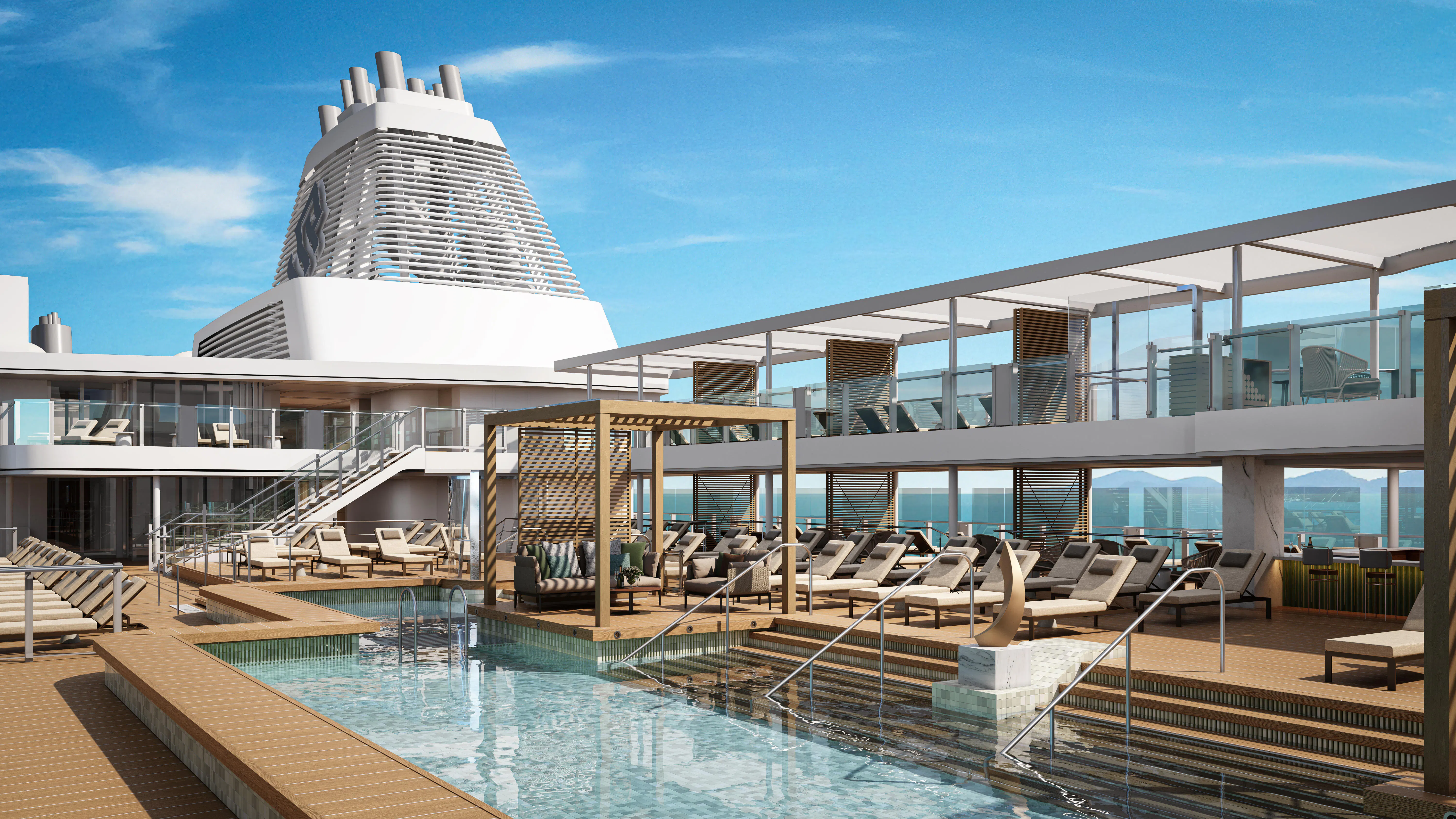 Silversea's Nova-class pool deck on Silver Nova and Silver Ray