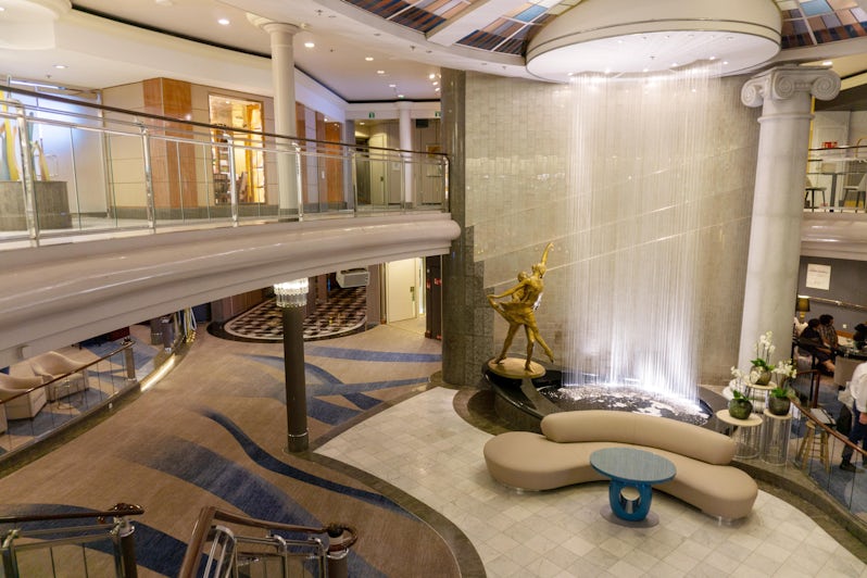 Crystal Symphony's atrium, complete with two-story waterfall (Photo: Aaron Saunders)