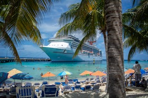 Carnival Pride, seen alongside in Grand Turk, just steps from the beach (Photo: Aaron Saunders)