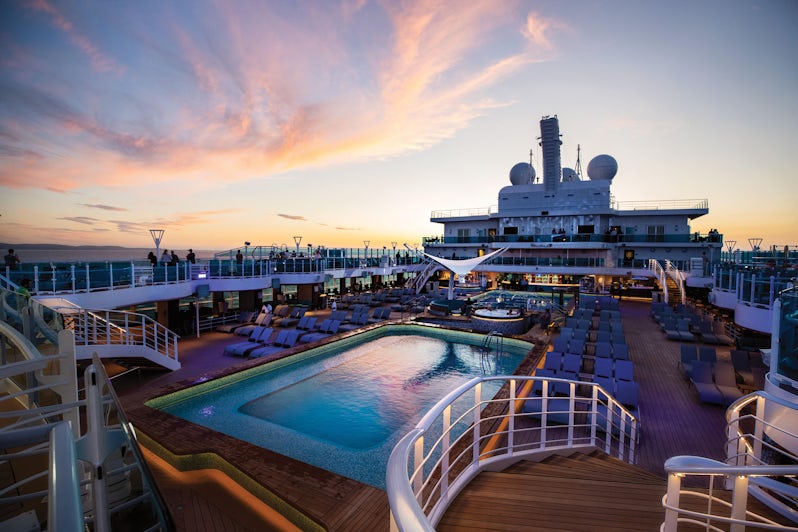 Pool deck of Sky Princess cruise ship taken at sunset