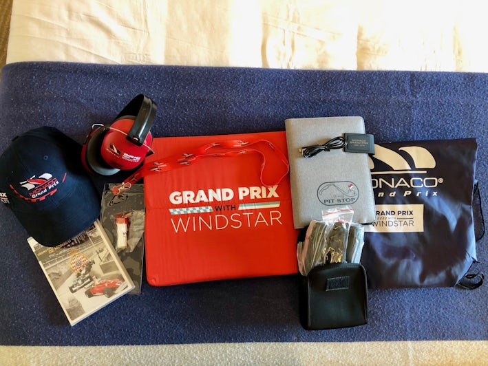 Contents of the Windstar Grand Prix Cruise swag bag  (Photo: Chris Gray Faust/Cruise Critic)