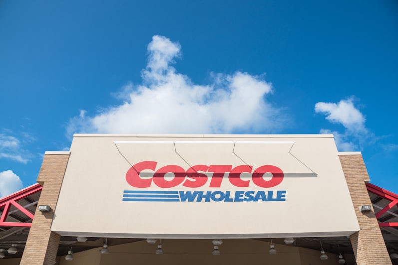 Exterior shot of a Costco Wholesale store on a sunny day