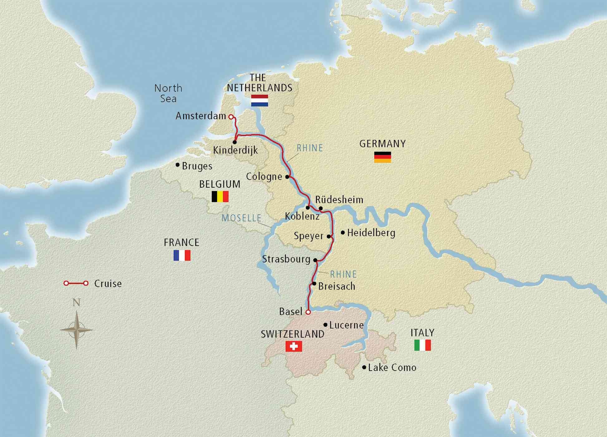 europe map with rivers and seas