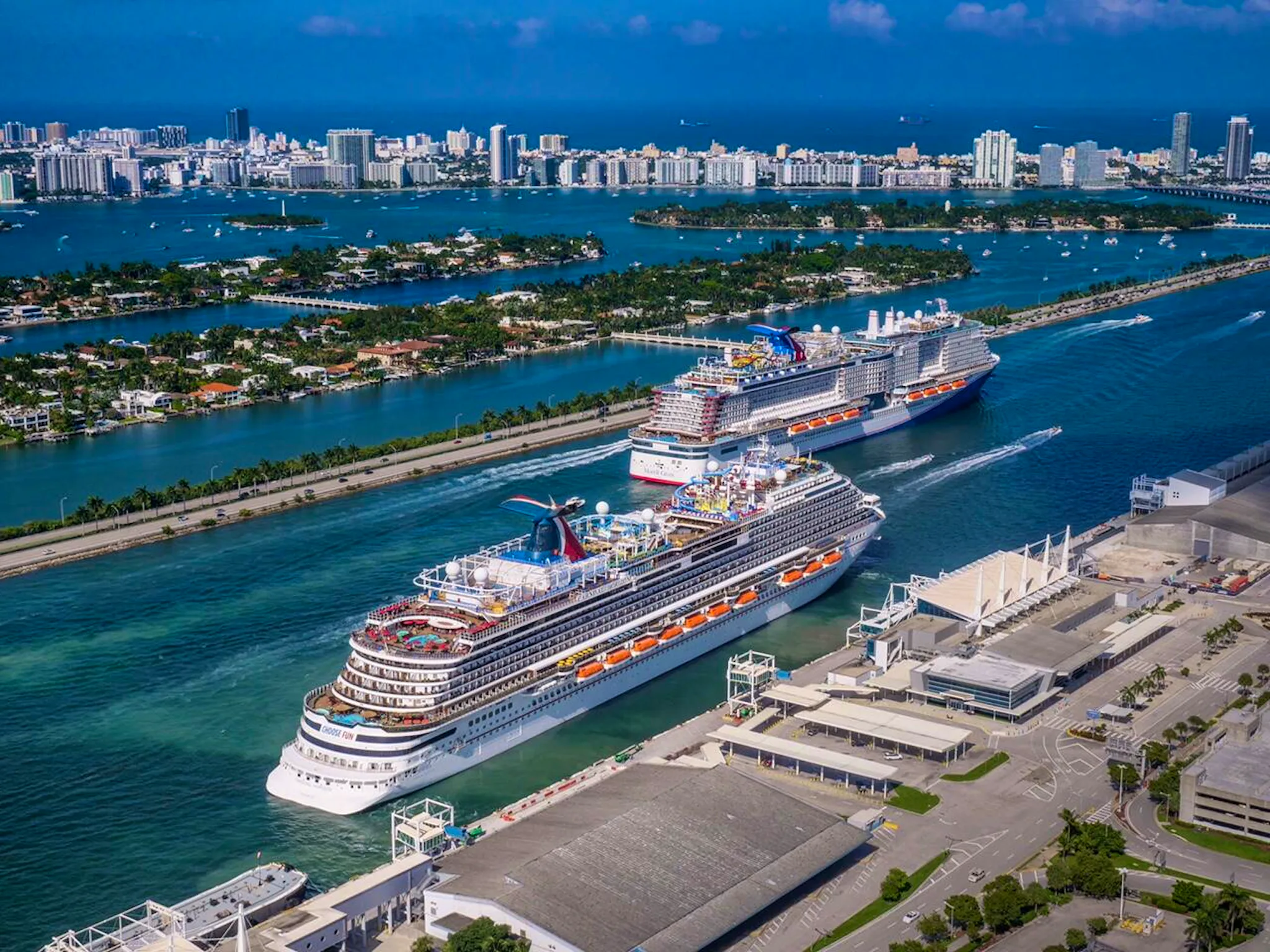 Carnival Mardi Gras and Carnival Horizon at PortMiami on July 4, 2021