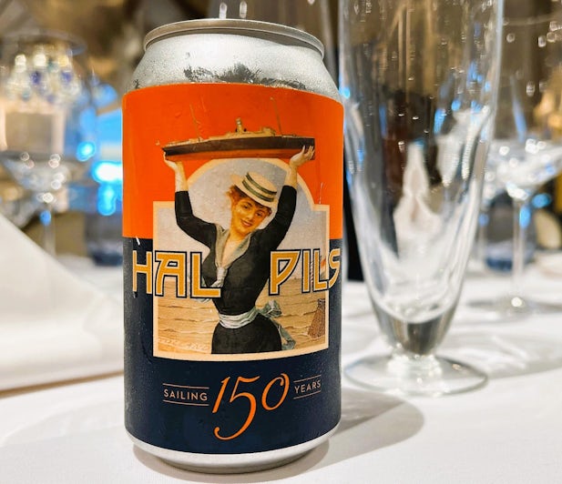 HAL Pils Special 150th anniversary beer introduced on this crossing (Photo: Harriet Baskas)