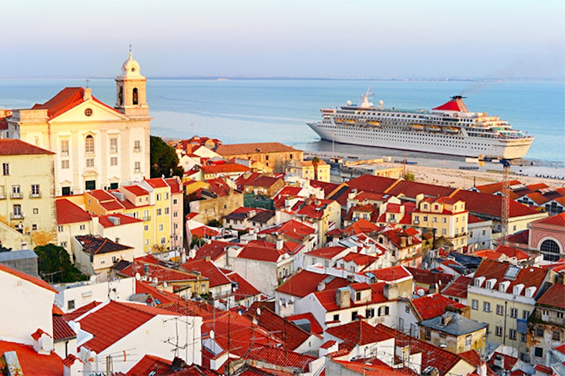 Cruise ship in colorful lisbon