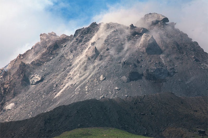 Extrusion lobes on lava dome of Soufriere Hills volcano
