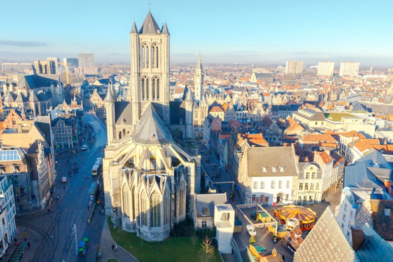 View of Ghent, Belgium and the St. Bavo Cathedral with Belfry