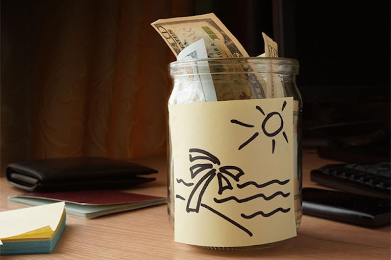 Travel jar with money in it