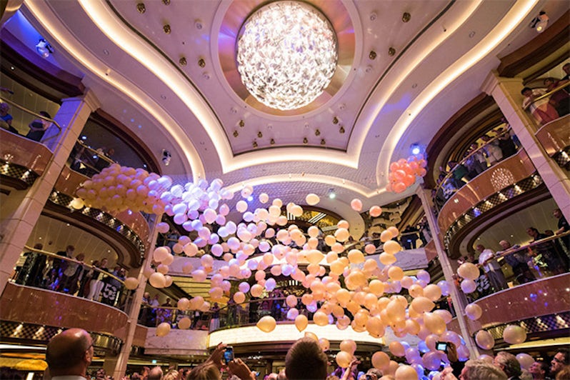 End of the Cruise Balloon Drop in the Atrium on Regal Princess