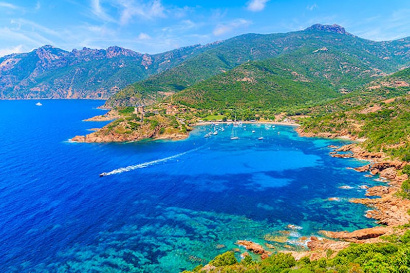 Girolata bay with azure sea water, Corsica island, France