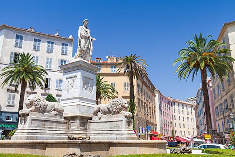 Statue of Napoleon Bonaparte in Roman garb, historical center of Ajaccio, Corsica