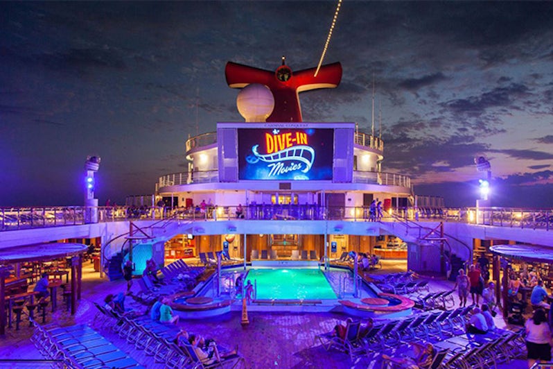 Carnival Conquest's outdoor movie screen at night