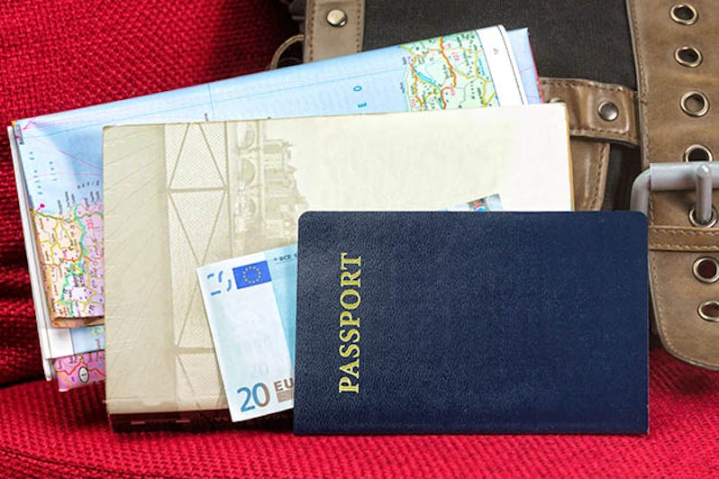 Traveling documents- passport, ticket, map and money
