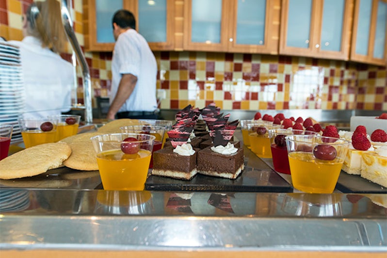 Close-up shot of the desserts at the Windjammer Marketplace buffet on Oasis of the Seas