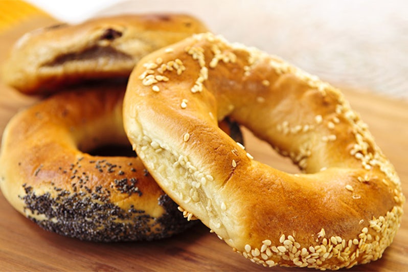Pile of three Montreal-style bagels