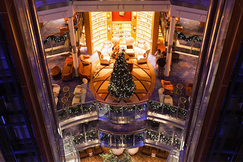 Aerial view of a Christmas tree in the library on Celebrity Silhouette