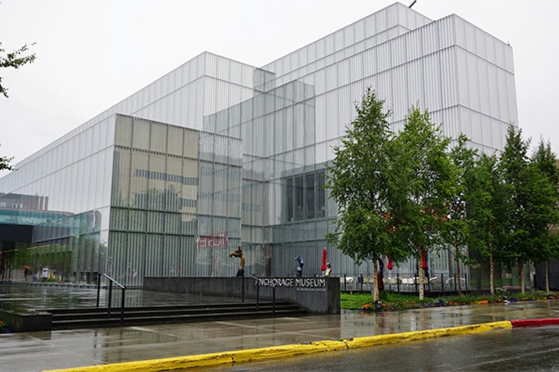 View of the Anchorage Museum from outside, on an overcast day