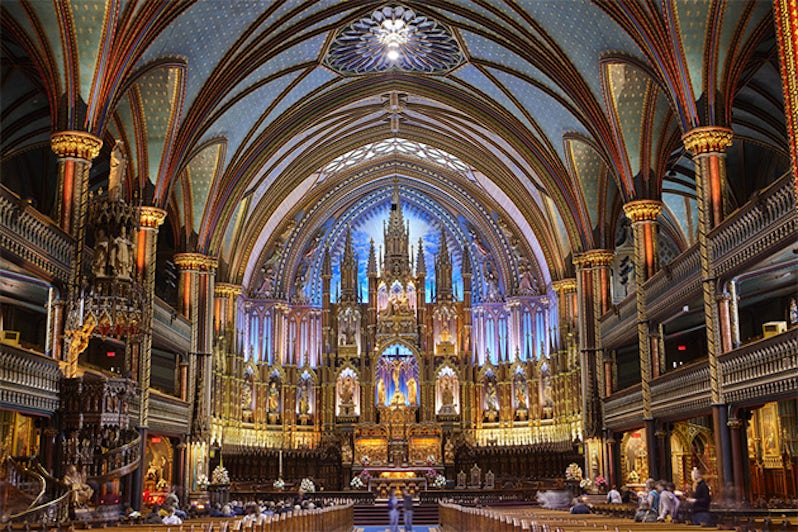  Interior of the Gothic revival Notre Dame basilica in Montreal