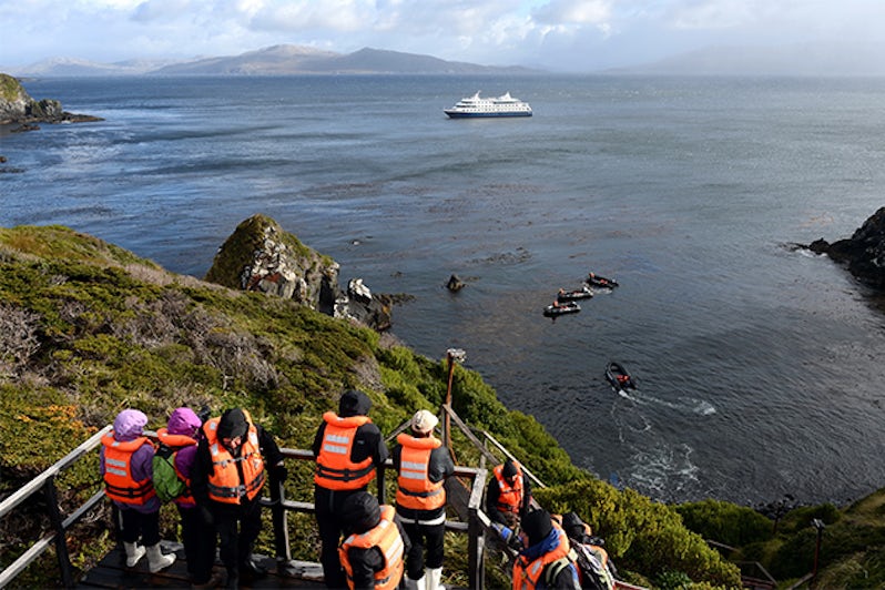 Tourists disembark from cruise ship Australis on Cape horn