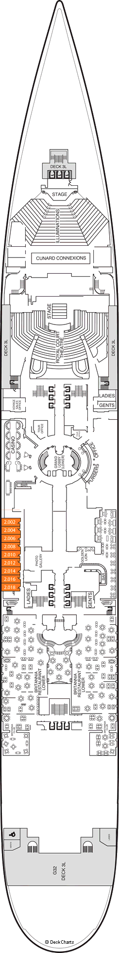 Cunard Queen Mary 2 (QM2) Deck Plans: Ship Layout, Staterooms & Map ...