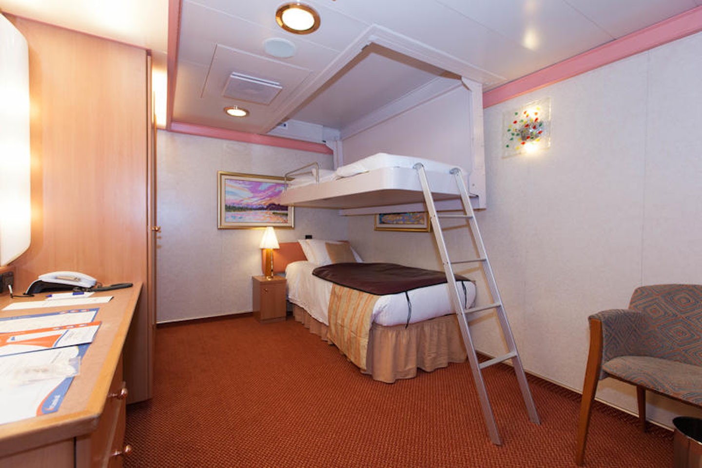 The Interior Cabin with Bunk Beds on Carnival Splendor