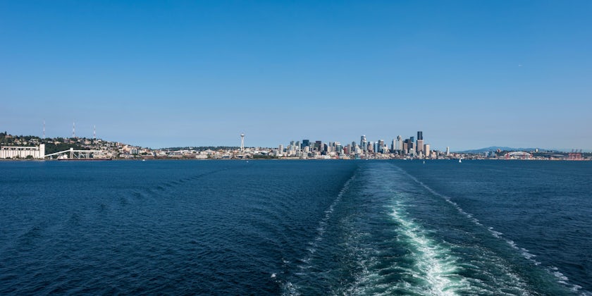 Shot of Seattle skyline from a cruise ship at sea