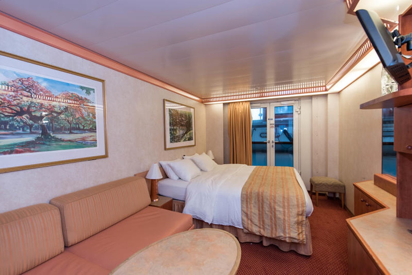 The Interior Cabin with French Door on Carnival Miracle