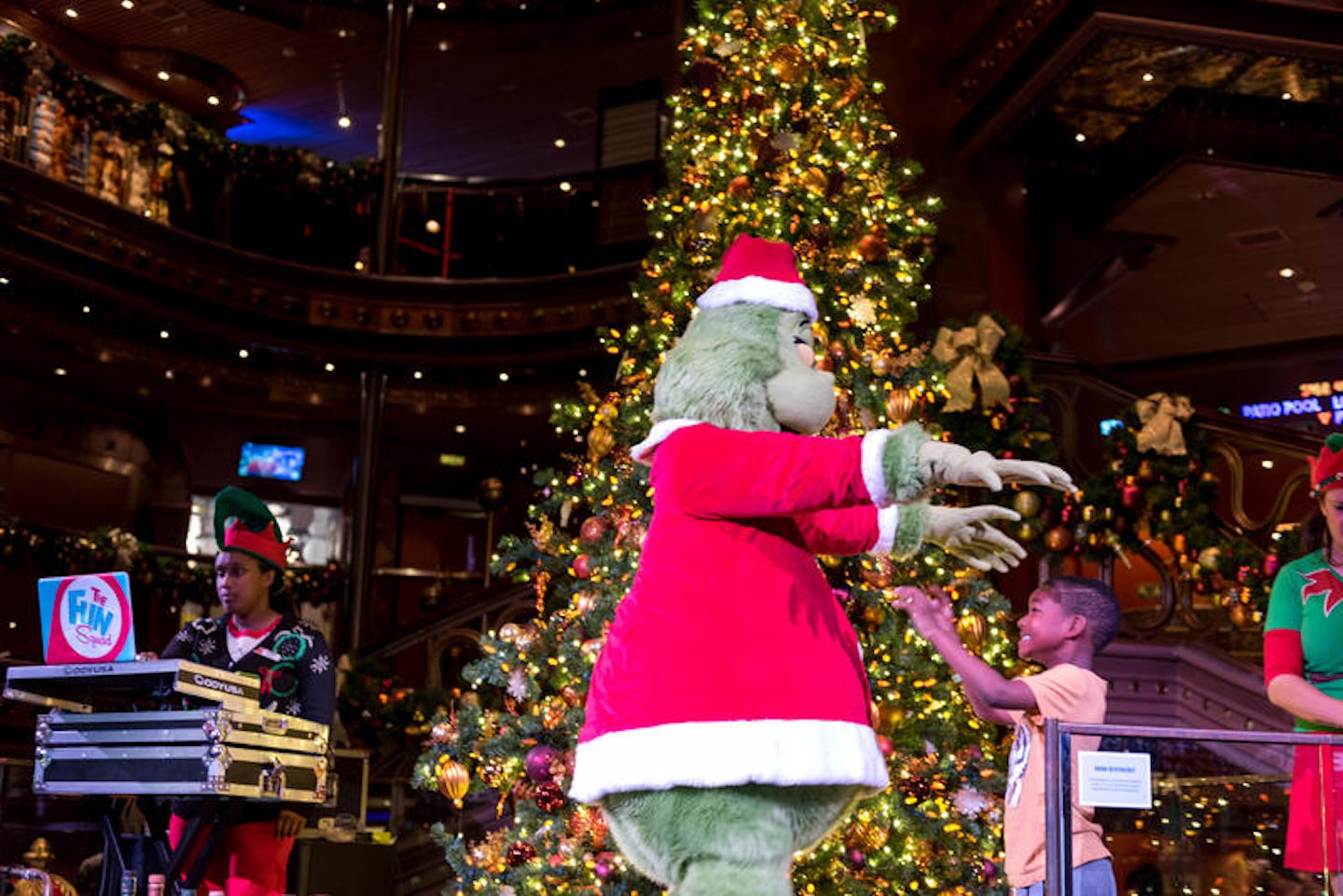 The Grinch Christmas Event in the Atrium on Carnival Elation