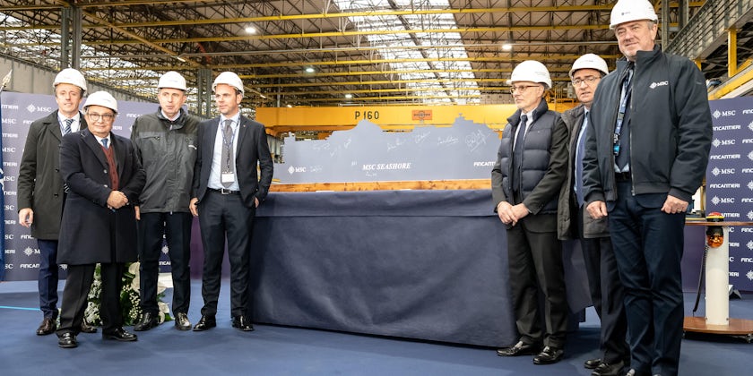 MSC executives at the steel cutting ceremony for MSC Seashore (Photo: MSC Cruises)