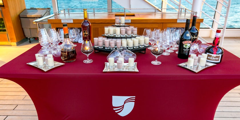 Spirits on display at the End of Cruise Celebration Dance Party on Seabourn Ovation (Photo: Cruise Critic)