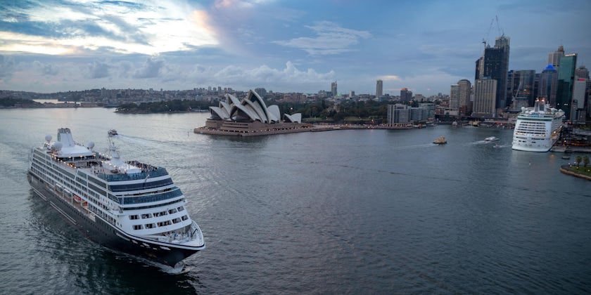 Azamara cruise ship and another ship in Sydney Harbour (Photo: Tim Faircloth)
