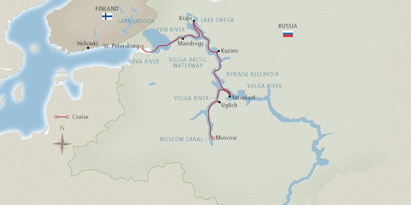 Map of a Volga River cruise route (Image: Viking River Cruises)