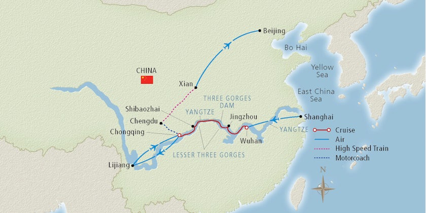 Map of a Yangtze River cruise route (Image: Viking River Cruises)